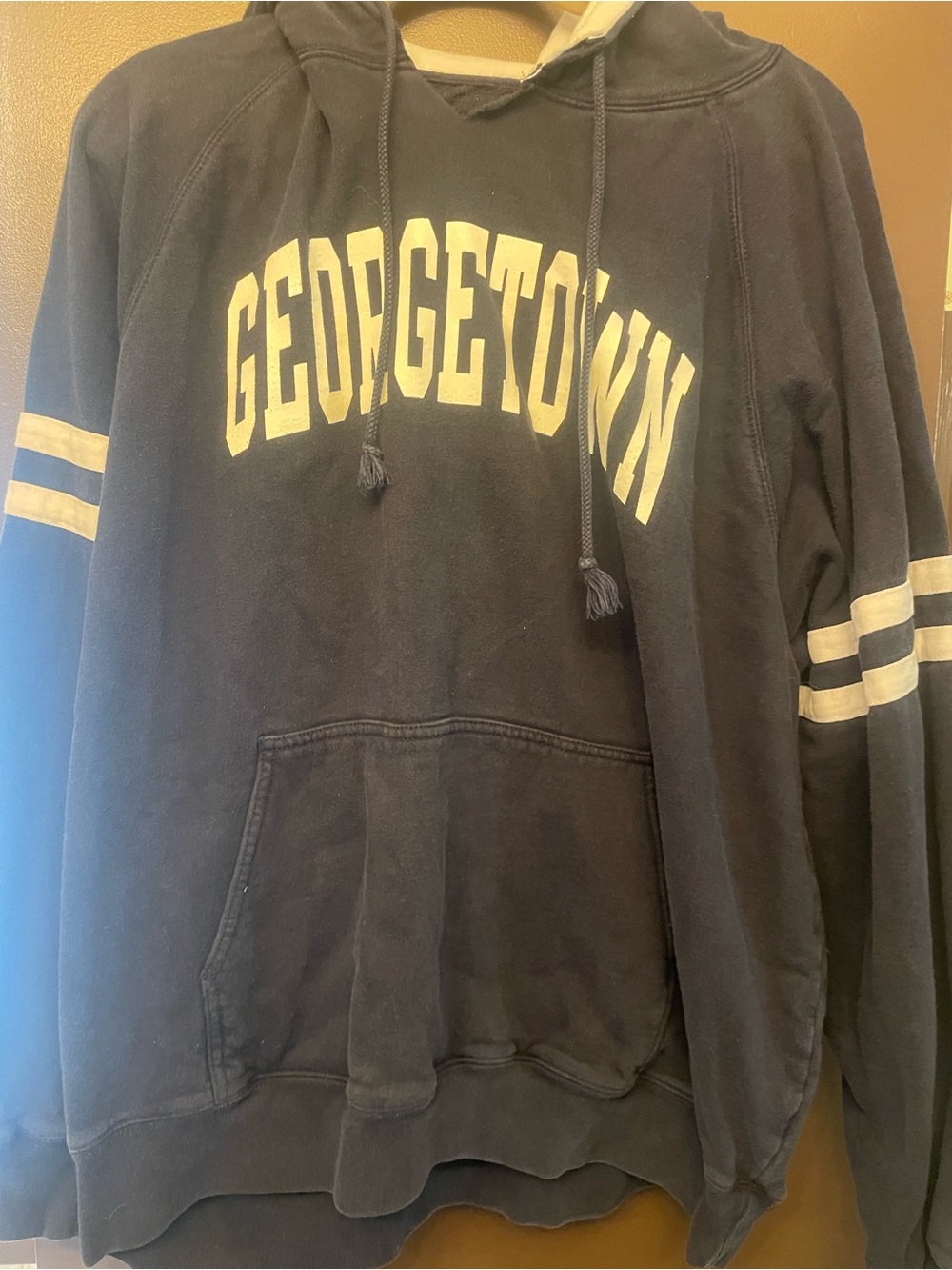 Oversized Varsity Brandy Melville Navy Hoodie with Cream Georgetown Lettering